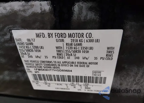 2017 Ford Explorer Platinum from USA, damaged, VIN 1FM5K8HT7HGD89604